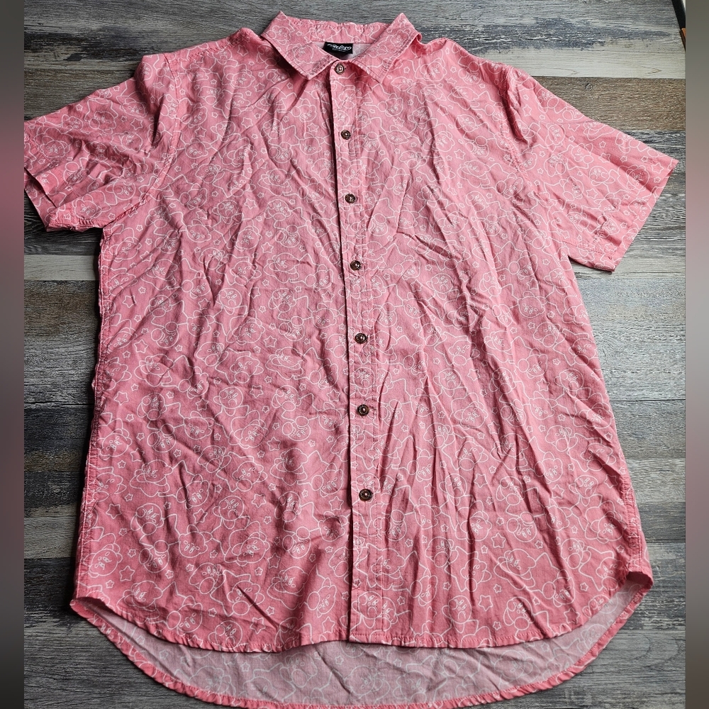 Kirby (Video Game) Men's Short Sleeve Button Down Size XL Pink White Nintendo